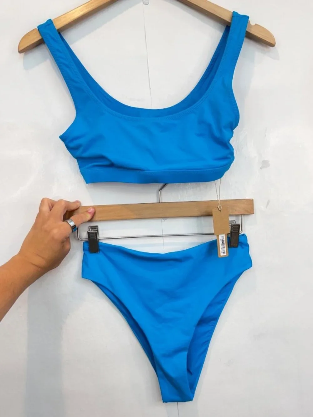 SKIMS Recycled Swim Tank Bikini Top + Mid Waist Bottom Turqouise Blue Small